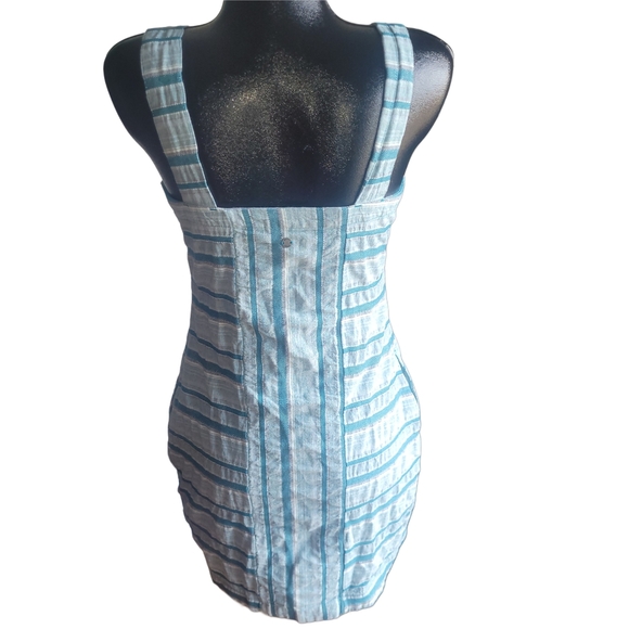 Roxy Striped Blue And White  Button Front Dress L - Picture 6 of 6